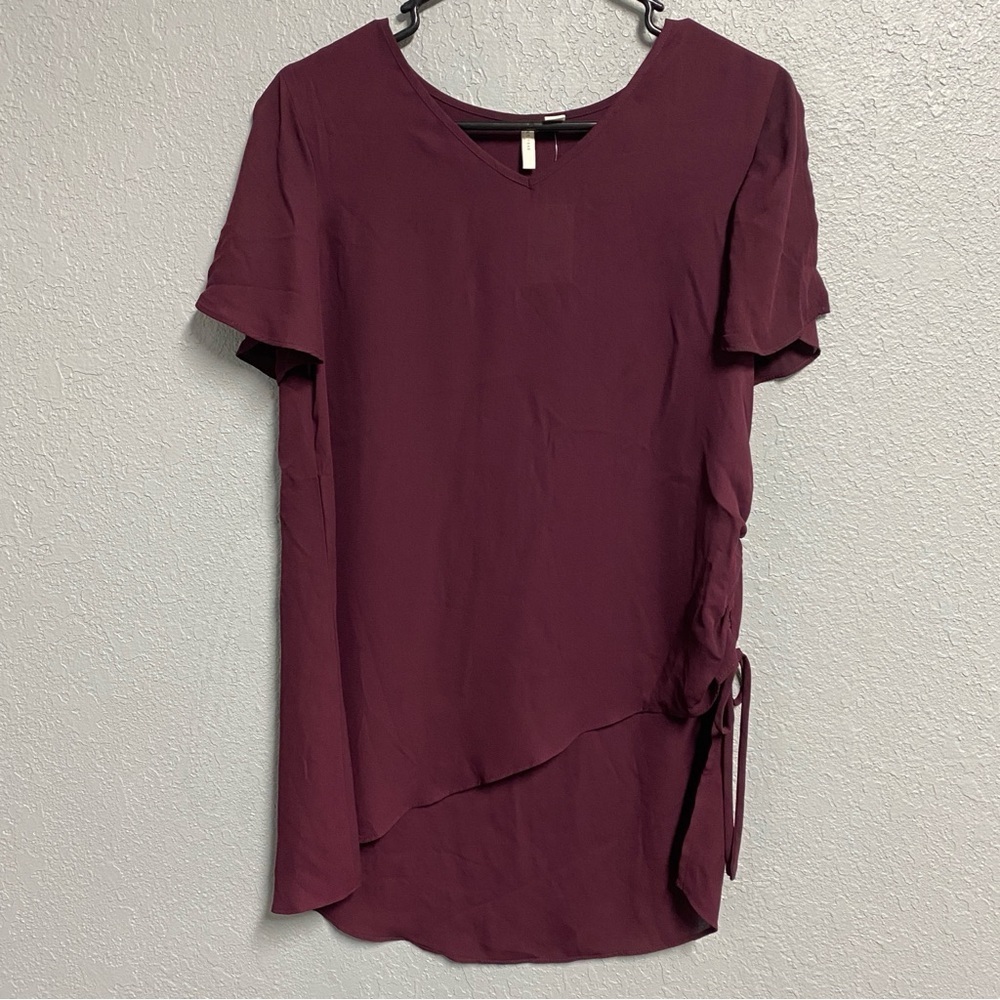CATO long blouse women’s size extra small oversized maroon chiffon v-neck NWT